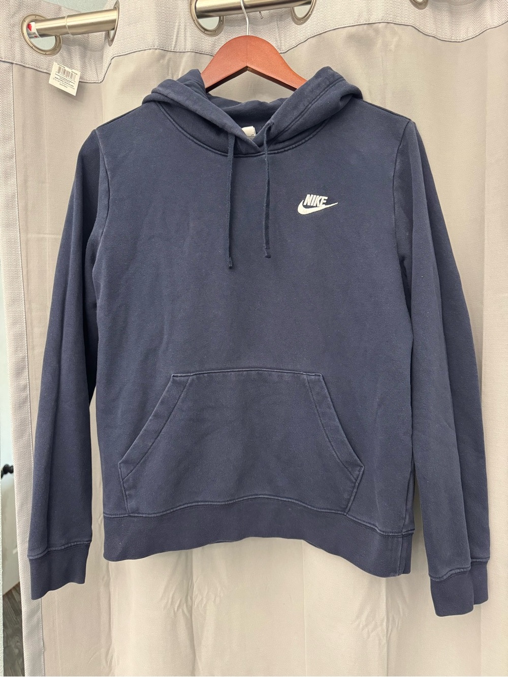 Nike Navy Blue Pullover Hoodie with White Swoosh Mens small